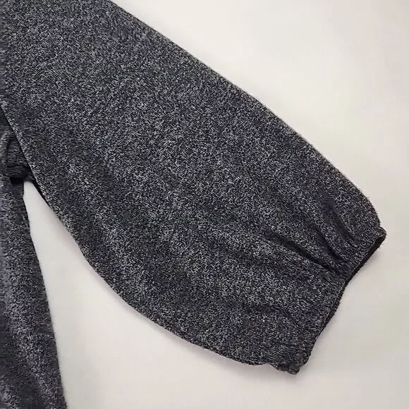 Adrienne Vittadini 2XL Grey Crystal Studded Round Neck Sweater Gathered Sleeve - Picture 5 of 9